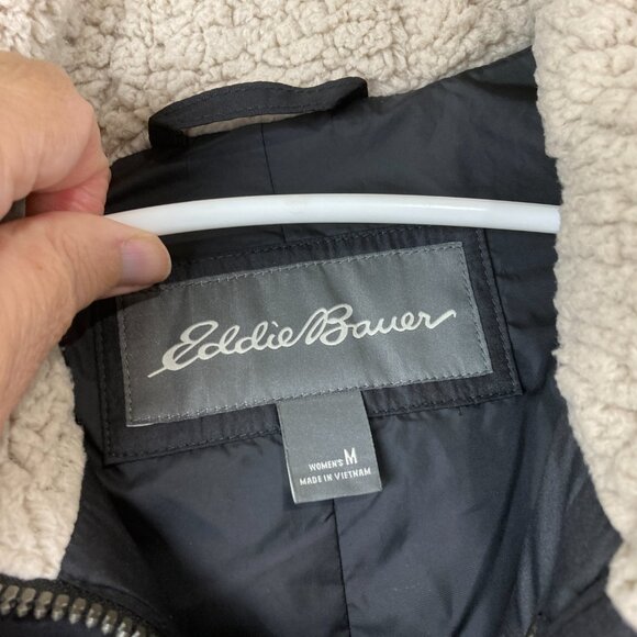 Eddie Bauer Women Sz M Black Goose Down Puffer Parka Warm Winter Hooded Jacket - Picture 4 of 8